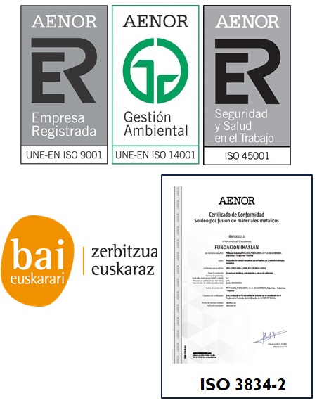 imagen de los certificados de calidad de AENOR y de Bai Euskarari