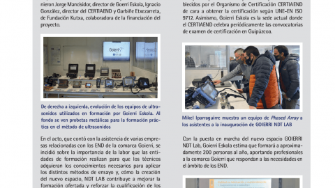 Mención al espacio Goierri NDT Lab en la revista de AEND